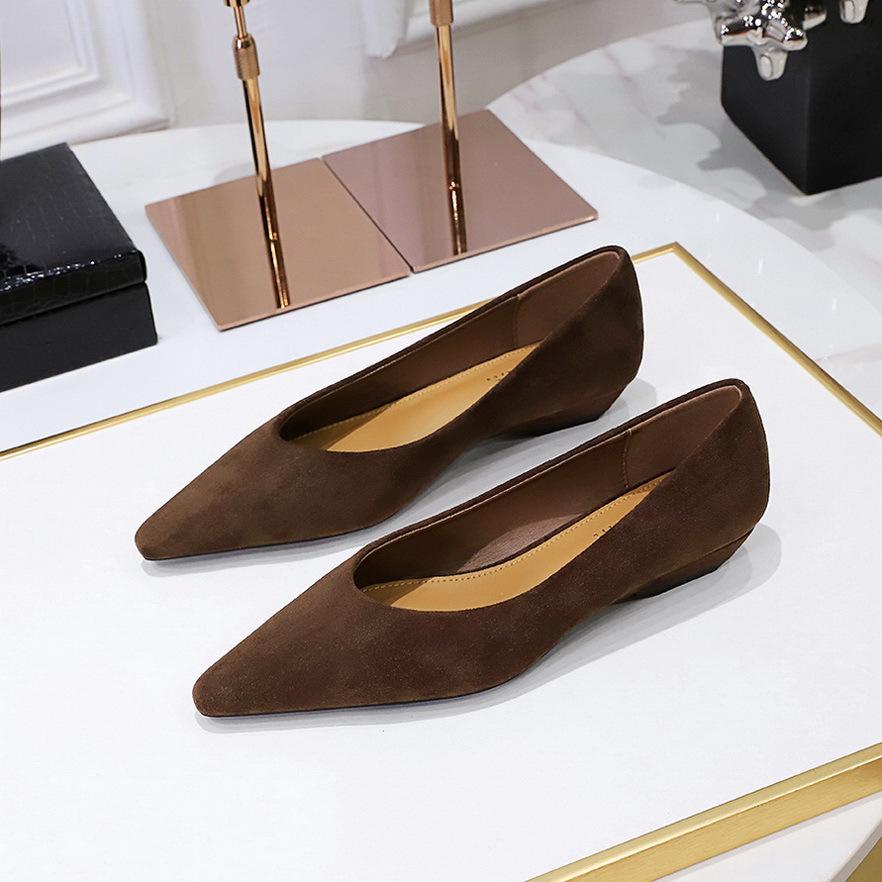 Korean Style Women's Wedge Heel Suede Pointed Toe Shoes - Comfortable & Versatile