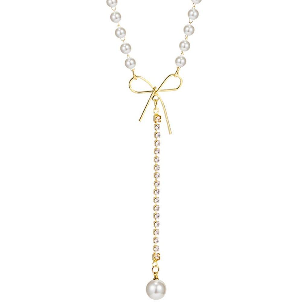 Light Luxury Bow Knot Pearl Pendant Necklace Fashion Pearl Pendant Necklace  Women