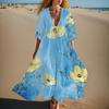 Women's Summer Fashion V-neck Retro Floral Print Short Sleeved Beach Dress With Lace Patchwork Dress