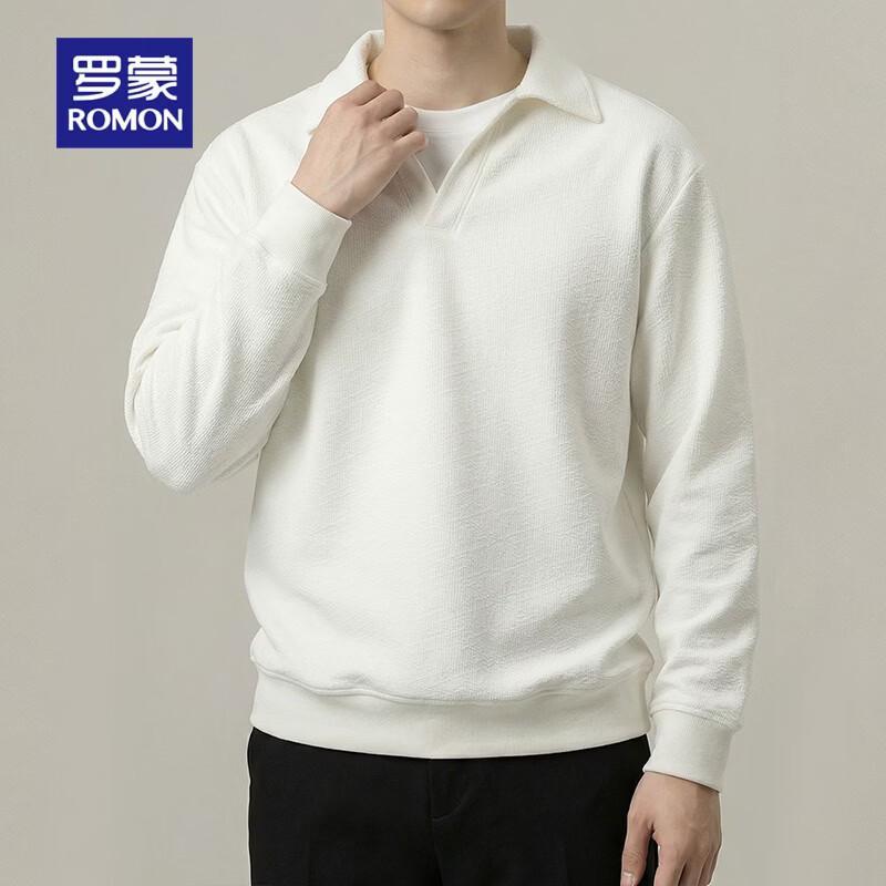 ROMON Men s Faux Two-Piece Waffle Polo Long Sleeve Top M