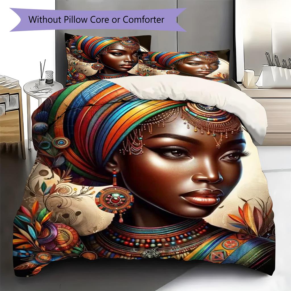 Black Women Pattern Bedding Quilt Set Quilt Cover Pillowcase Home Decoration Gift (1 * duvet cover + 2 * pillowcase, without core)