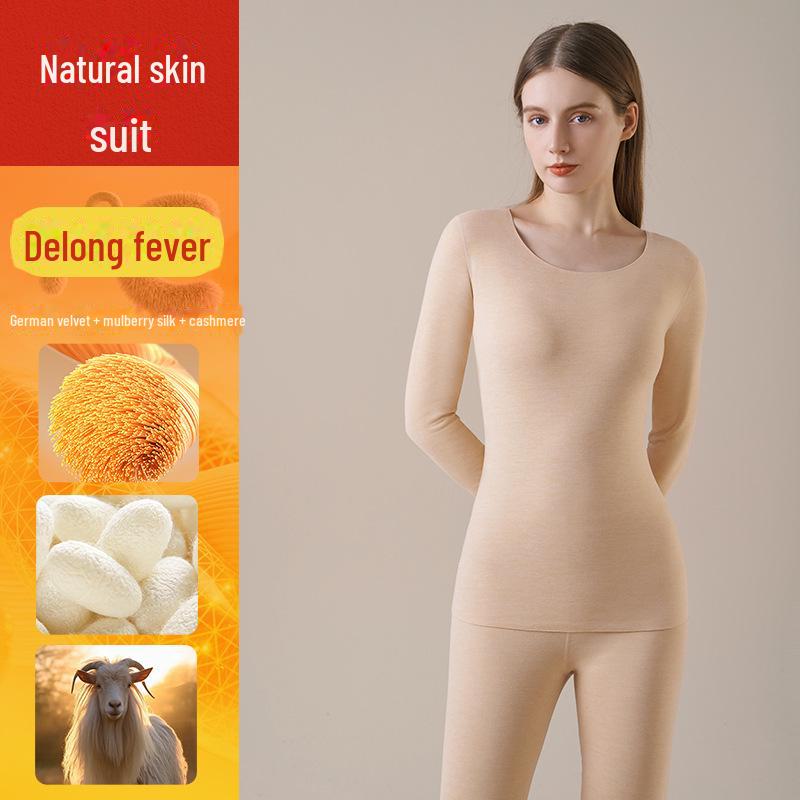 

Мужской и женский комплект термобелья из немецкого кашемира - шелковая рубашка и утепленные брюки для осени/зимы M