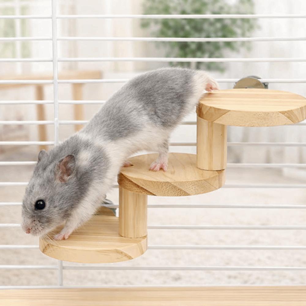 Bite Resistant Hamster Wooden Ladder Wall Mounted Hamster Climbing Toy  Enrichment Activity