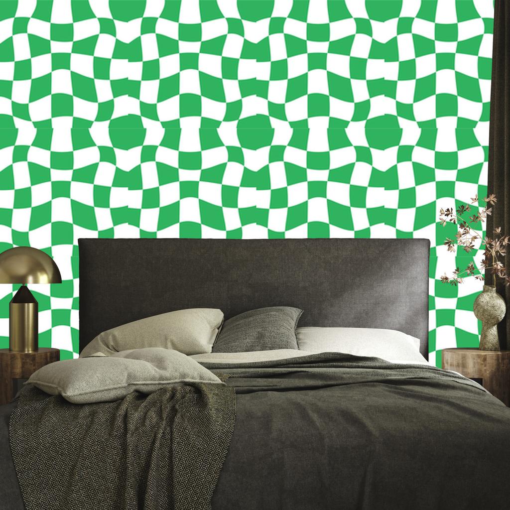 Wallpaper Casual Checkerboard Green for Living Room and Bedroom 50x1000