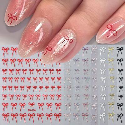 8pcs Mixed Bow Nail Art Stickers 3D Cute Red Black Pink Bowknot Nail Charms Foils Gold Laser Effect Bow Manicure Decor