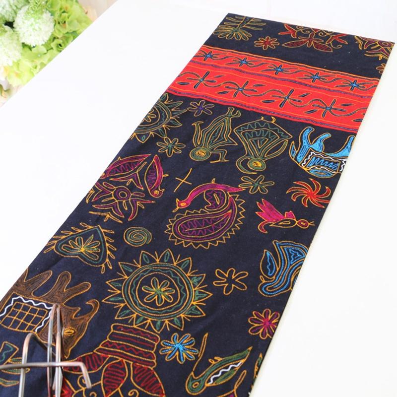 Ethnic Style Auspicious Elephant Table Runner Tasseled Edges Totem Tablecloth Table Covering Cloth