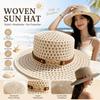 Woven Flat Top Hat Buckle Decorated Band Flat Brim Hat Versatile Straw Hat  Daily Matching