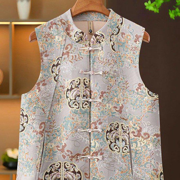 2026 Spring-Autumn National Style Jacquard Vest: Frog Button, Stand Collar, Young Mother Collection