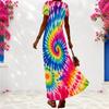 Women Plus Size V Neck Short Sleeve Abstract Leaf Print Long Dress