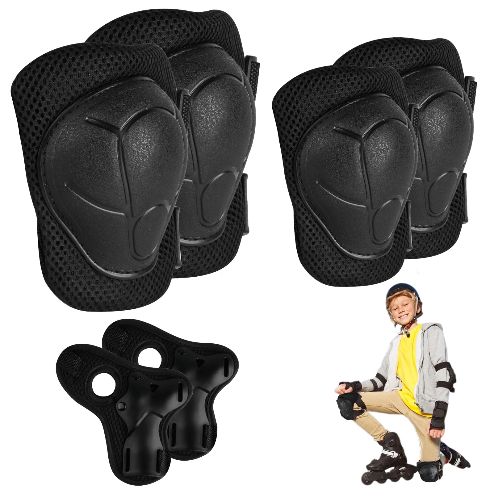 

6-in-1 Kids Protective Gear Set - Knee/Elbow Pads & Wrist Guards for Skateboarding, Rollerblading & Scooters