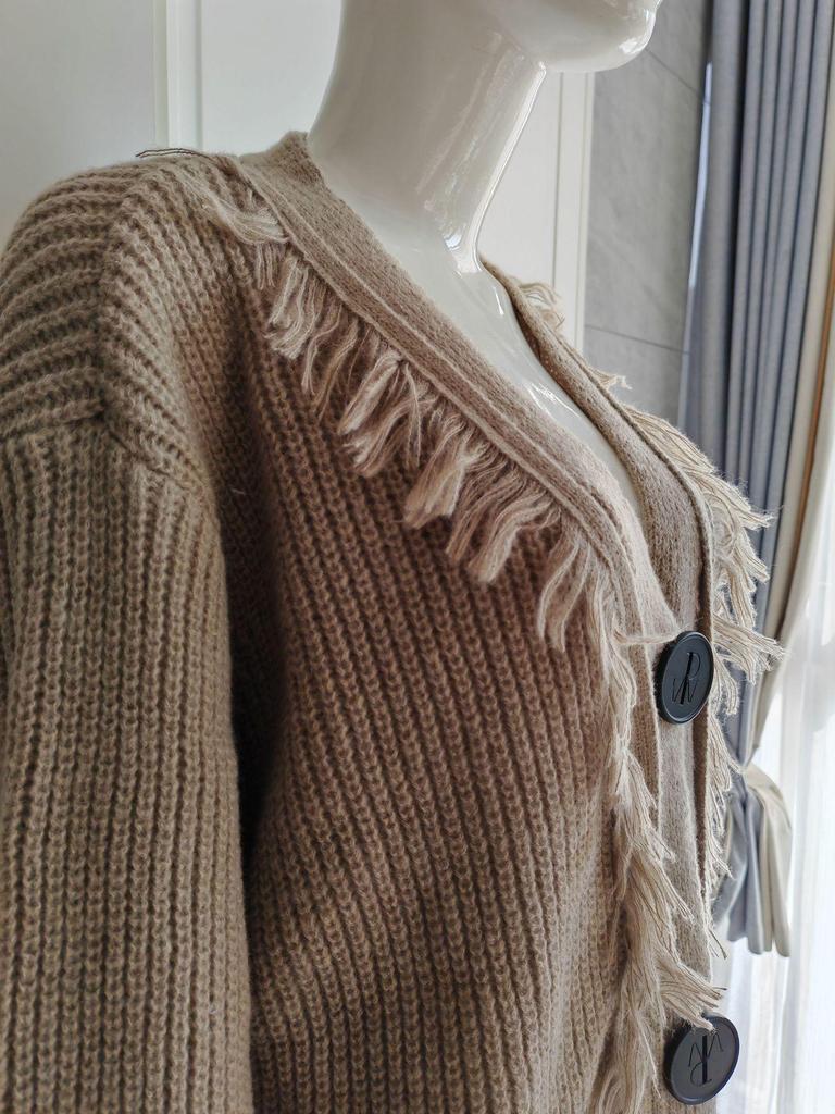 Europäischer & Amerikanischer Stil Quaste Einfarbig Damen Langer Cardigan - Herbst/Winter Langärmlige Strickware