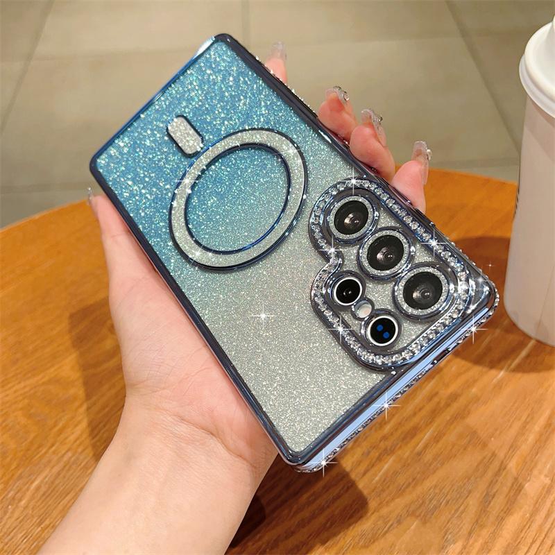 Glitter Magnetic Bling Diamond Cover for Samsung Galaxy S25 Ultra S24 FE A56 A36 A26 A16 A55 A35 A25 A15 A54 Case iPhone 16 15 Plus 14 13 Pro Max Case