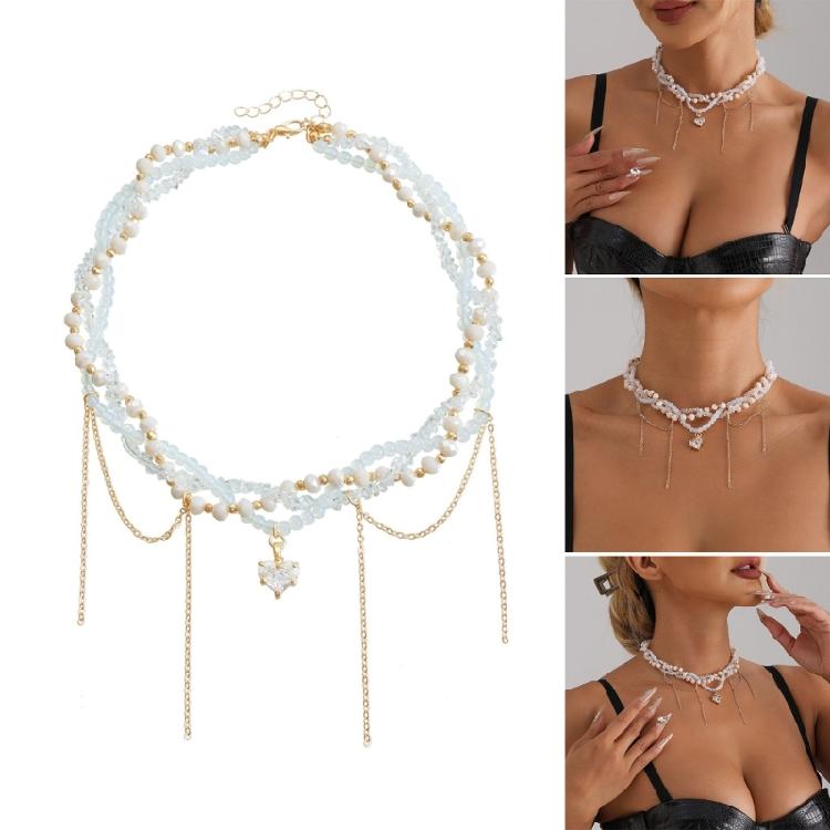 Nastavitelný náhrdelník se srdíčkovými třásněmi, vícevrstvý design, stylový pro dámy, dámské elegantní party doplňky