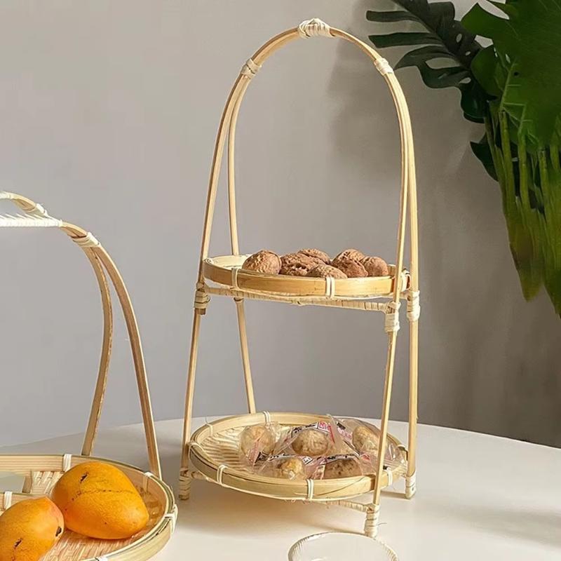 1/2/3 Layer Fruit Basket Food Basket Decorative Standing Tray Bamboo Serving Tray Bamboo Storage Basket For Kitchen