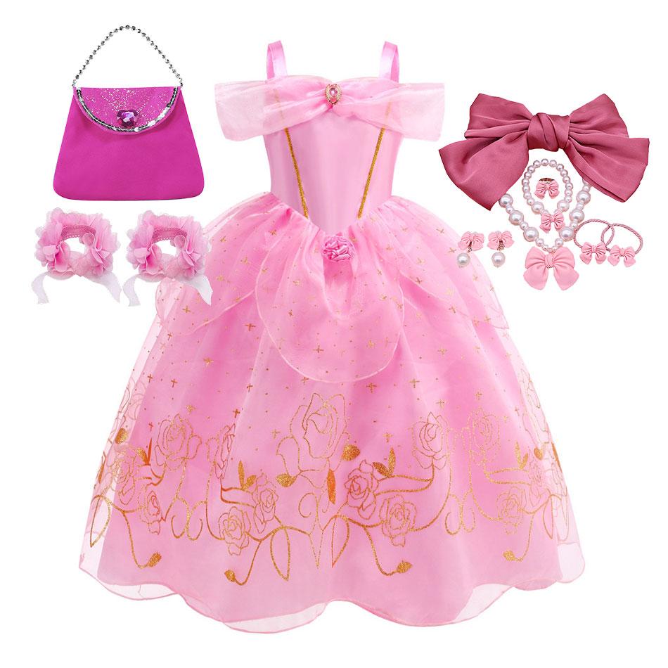 Sleeping Beauty Costume Play Princess Carnival Aurora Birthday Princess Party Dress Halloween Apparel Purim Fairy Vestido