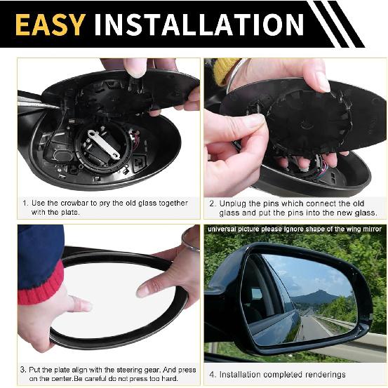 1 Pcs Mirror Glass Replacement for Ford F-250 F-350 Super Duty 2017-2024 Under Right Side W/Backing Plate White No.FL3Z17K707K