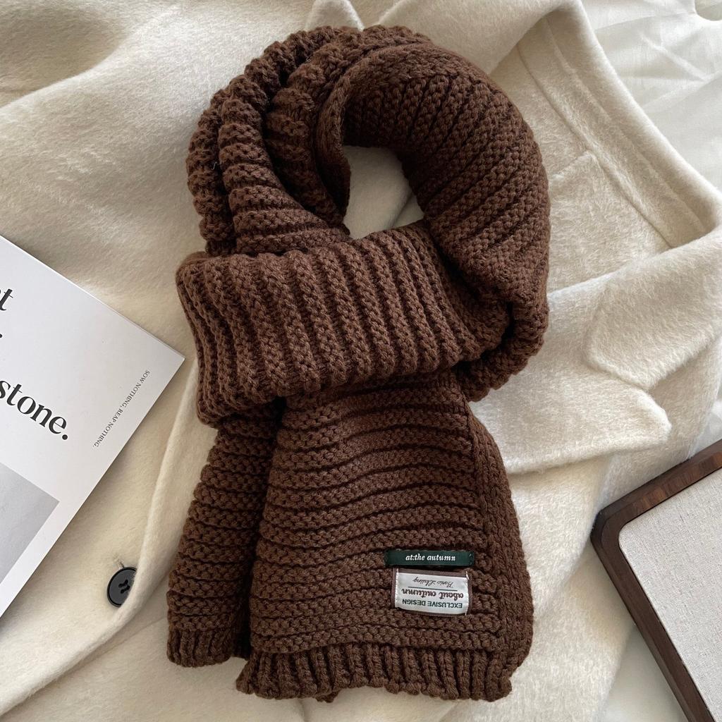 Korean version of solid color simple and versatile knitted wool scarf women's new cold-proof and warm high-end scarf autumn and winter