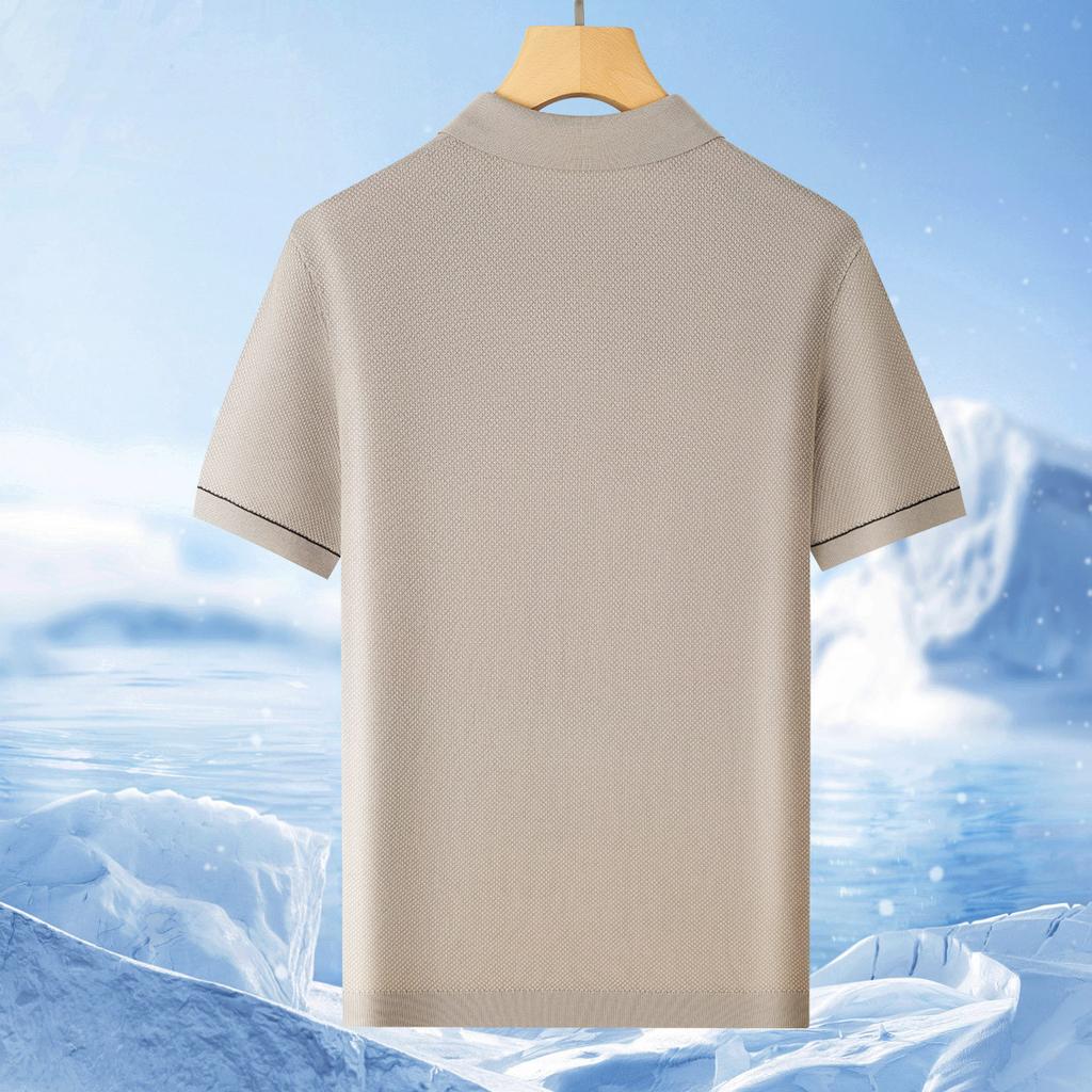 [Containing Mulberry Silk&Tencel Cotton] Spring/Summer Knitted Polo Shirt Men's Flip Collar Skin Friendly Breathable Short Sleeve T-shirt