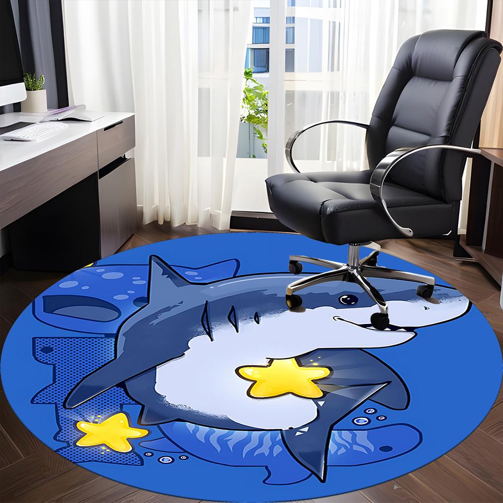 1PC Shark Starfish Office Round Area Rug, Mat Suitable For Office, Under Office Chairs Bedroom Living Room Home Decor, Room Deco