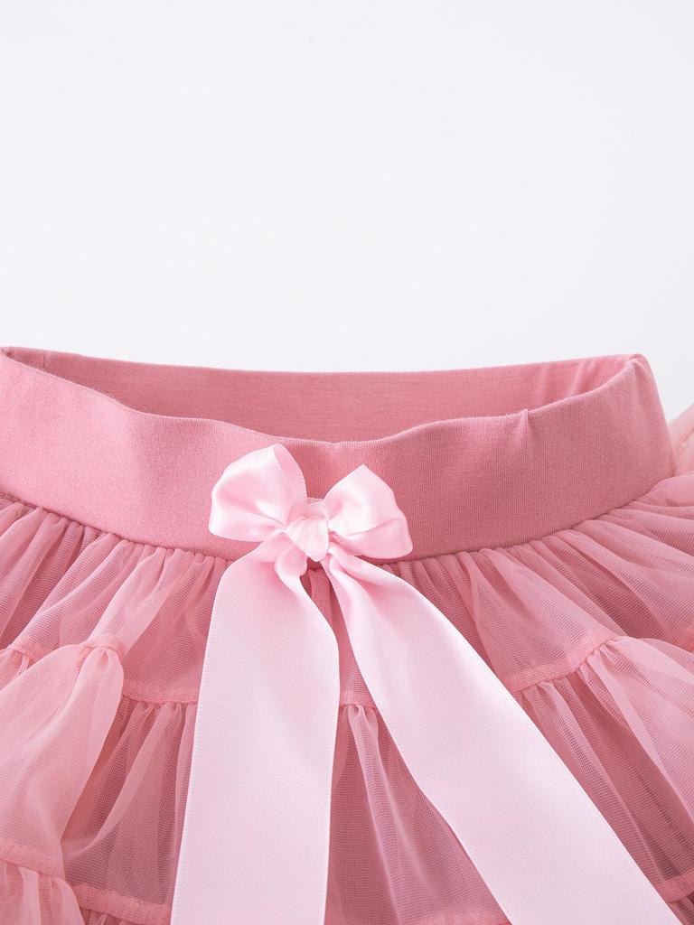 Girls' Single-Layer Puffy Tutu Skirt with Bow Knot Closure - Princess Mesh Design