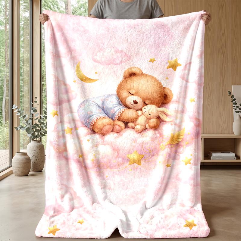 Teddy Bears with Stars and Clouds Theme blanket Lightweight Warm Flannel Blanket Decorative Throw Blanket for Home Decoration