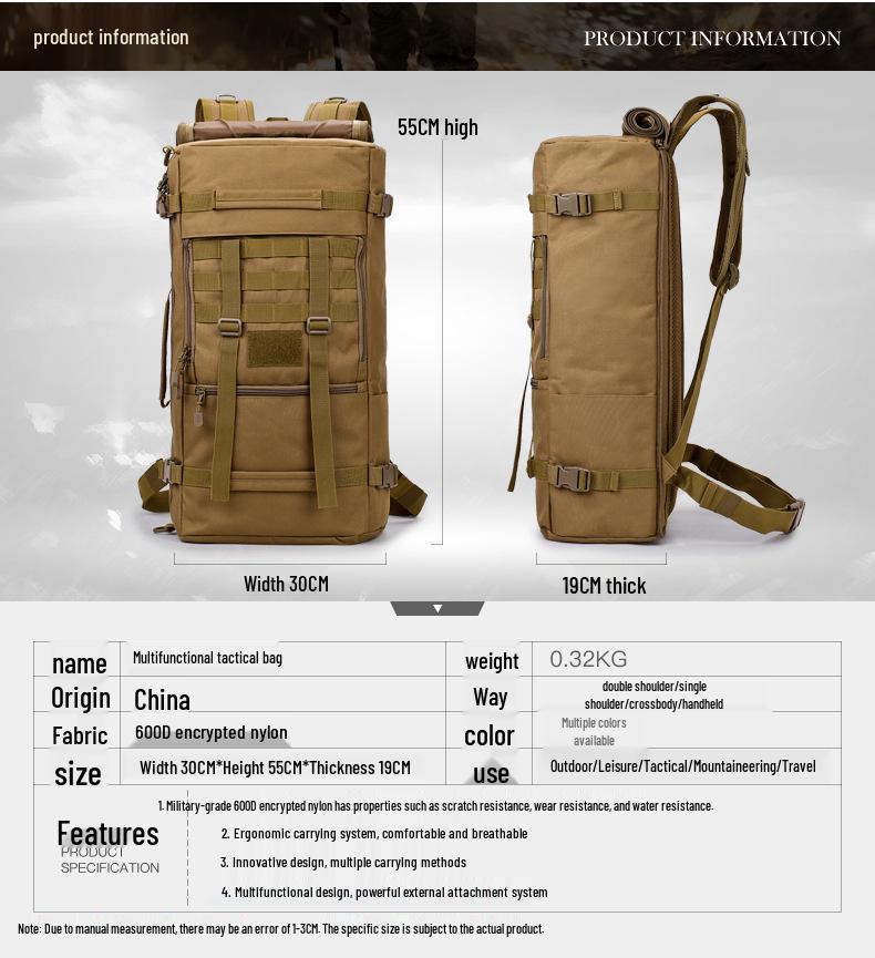 Men's Large Outdoor Mountaineering Backpack, Multifunctional Travel and Storage Bag