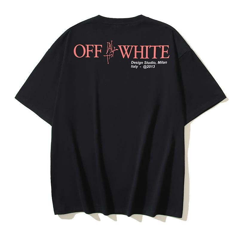 Off-White 2025 Summer New OW Motorcycle Girl Pattern Printed Short Sleeved T-shirt for Men and Women