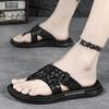 Slippers Men's Leather Surface Comfortable Soft Bottom High-end Niche Design One-word Street Shot Outside Wear Internet Celebrity Cool Slippers