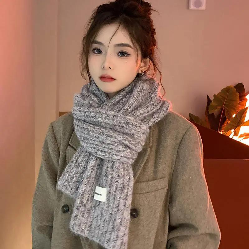 WTEMPO Windproof Solid Color Soft Knitted Scarf Women Autumn Winter Thickened Warm Christmas New Year Woolen Scarf