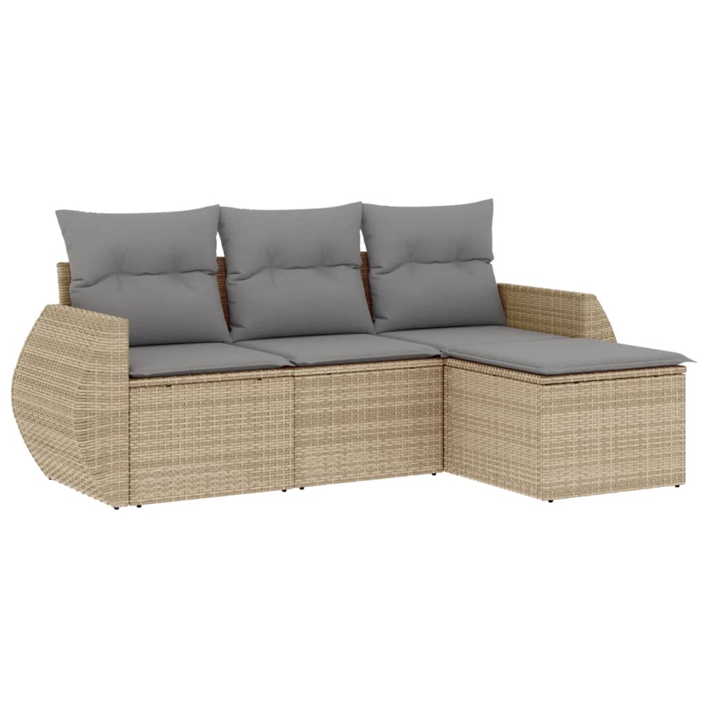 4 Piece Garden Sofa Set with Cushions Beige Poly Rattan