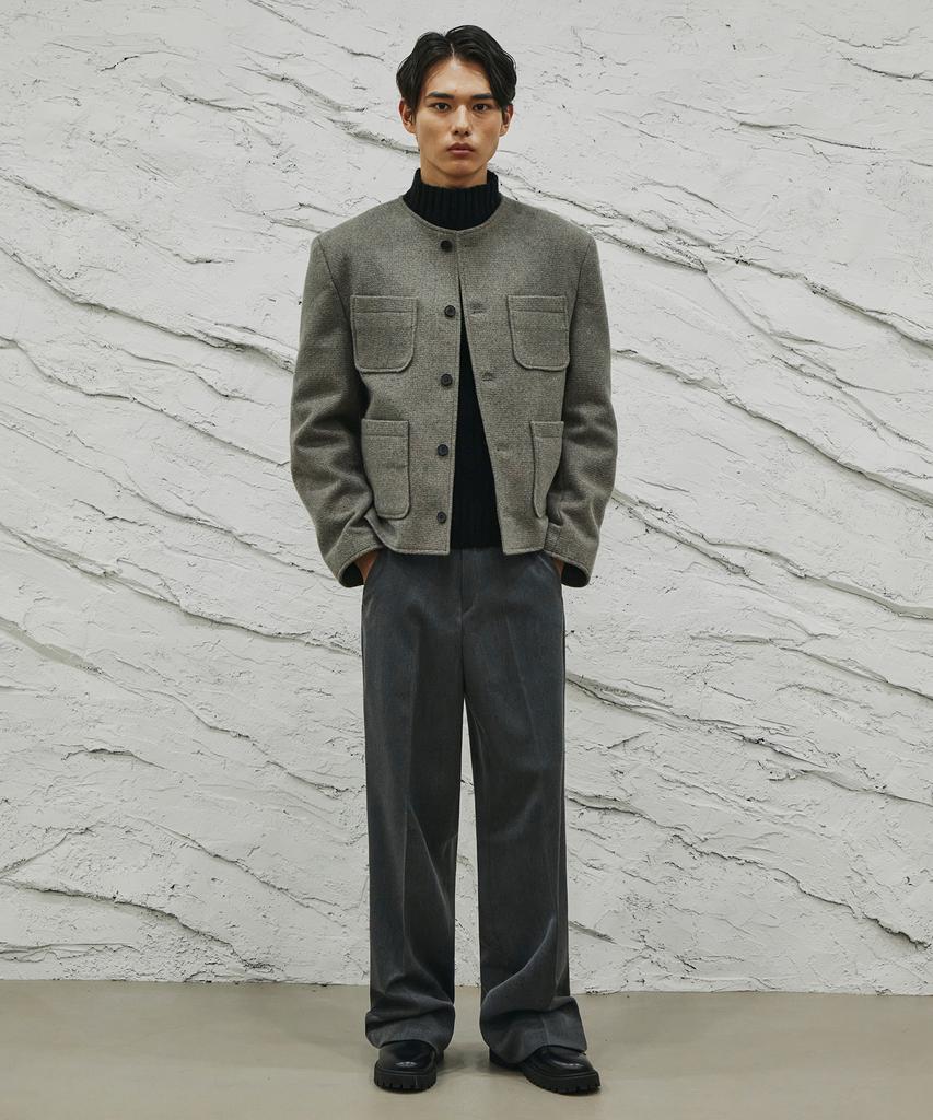 SIGNATURE Wool-Like No-Tuck Wide-Fit Slacks [Gray]