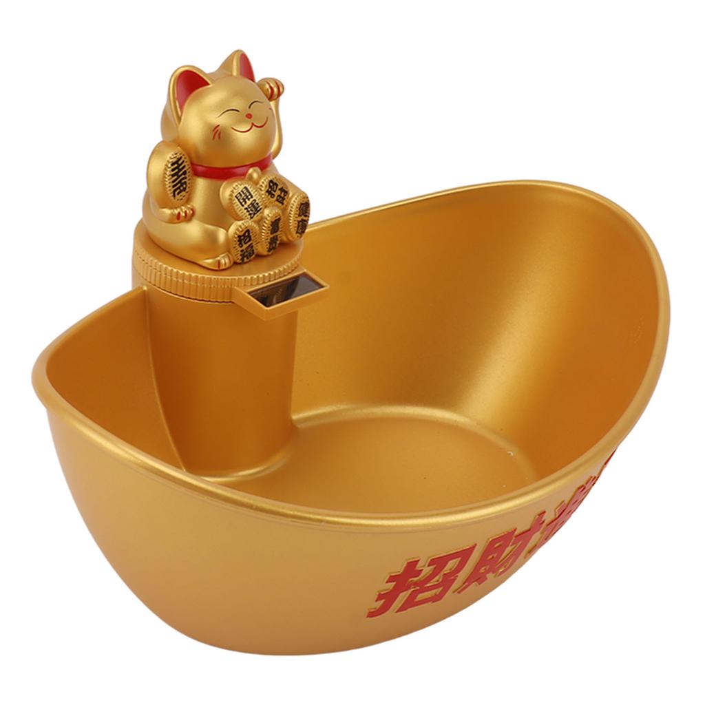 Gold Ingot Solar Energy Lucky Cat Ornament Solar Wealth Welcome Waving Hand Fortune Cat Statue Good