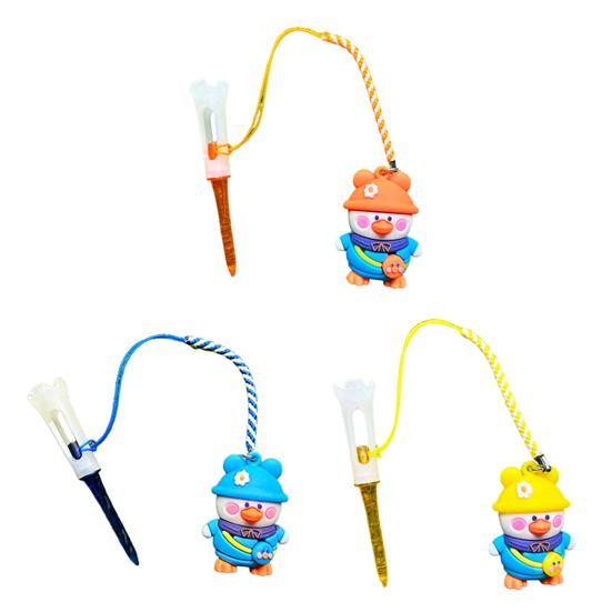 Kreslená kachna Držák na golfová odpaliště s provázkem proti ztrátě Průhledná plastová PVC odpaliště pro konzistentní odpaly Zábavné novinkové golfové příslušenství