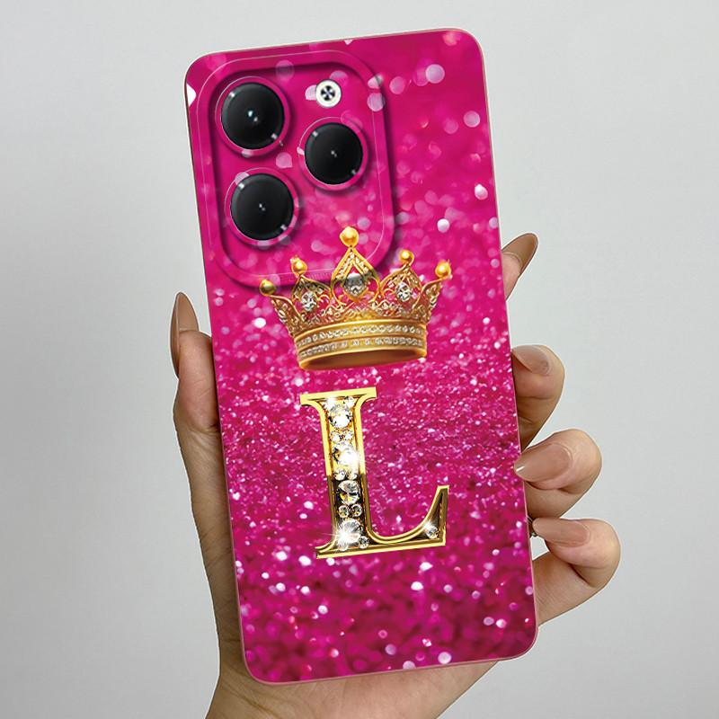 Case For Infinix Hot 40 Pro 40i Crown Letter Funda Soft Liquid Silicone Back Cover For Infinix Hot40 Hot40i 40Pro Bumper Shell
