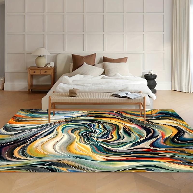 Colorful Swirl Living Room Area Rug Non-Slip Washable Rugs & Carpet with Bold Fluid Design for Contemporary Home Decor Floor Mat