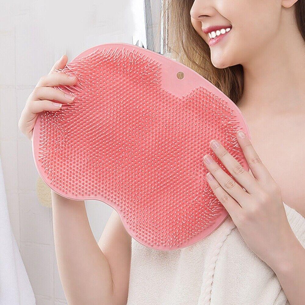 Silicone Shower Foot Scrubber Back Body Brush Massager Pad Mat Bathroom Soft