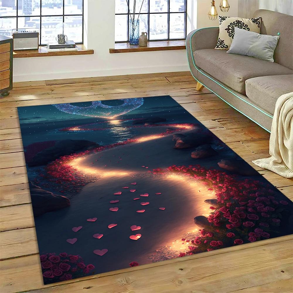 2025 New Style Colorful Pebble Rainbow Road Beach Stone Scenery Carpet Rug for Living Room Bedroom Home Sofa,Non-slip Floor Mat