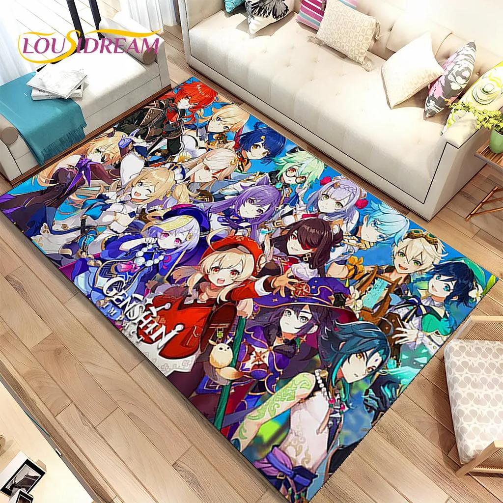 Alfombra de área de juego de dibujos animados de Genshin Impact, Alfombra para el hogar, sala de estar, dormitorio, sofá, felpudo, decoración de cocina, alfombra de piso antideslizante para niños