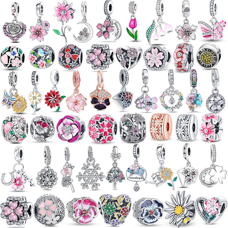 

S925 Стерлингового Серебра Цветок Очаровательные Бусины Тюльпан Дейзи Клевер Примула Птица Подходит Оригинальный Браслет и Ожерелье DIY Женские Ювелирные Изделия