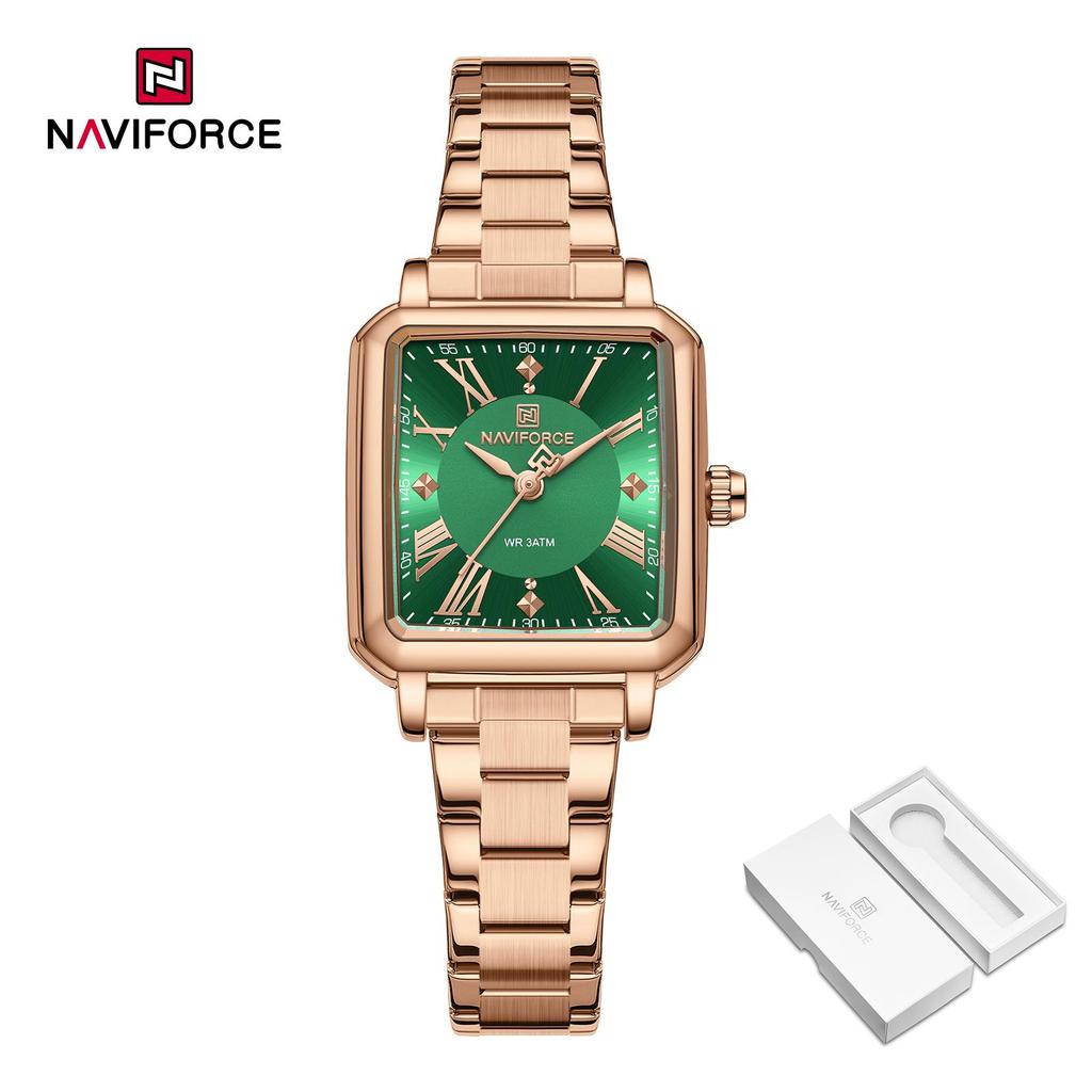 NAVAFORCE Women's Quartz Watch Ceremony Party Stainless Steel Strap Waterproof Square Roman Dial Women's Casual Fashion Accessories Watch NF5065