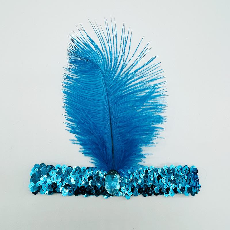 European and American Ostrich Feather Headband with Sequins and Rhinestones, Party and Performance Headpiece, Indian Ethnic Style Headband