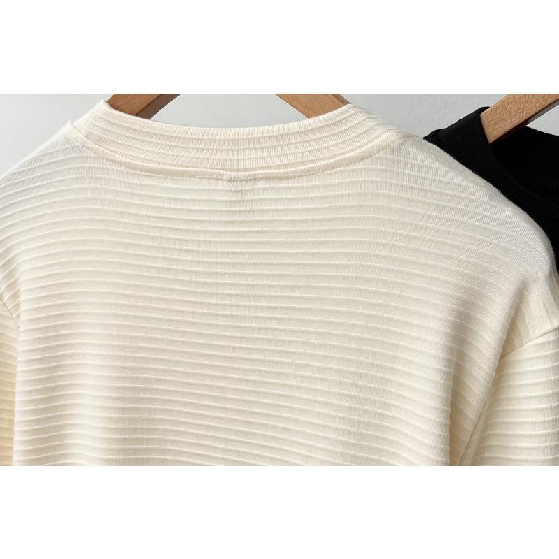Plus Size Women Striped Jacquard Long Sleeve Casual Base Inner Top