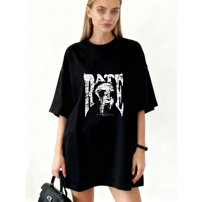 Oversized T-Shirt Black Ratic Skull Graphic Print Casual Streetwear Style For Women S