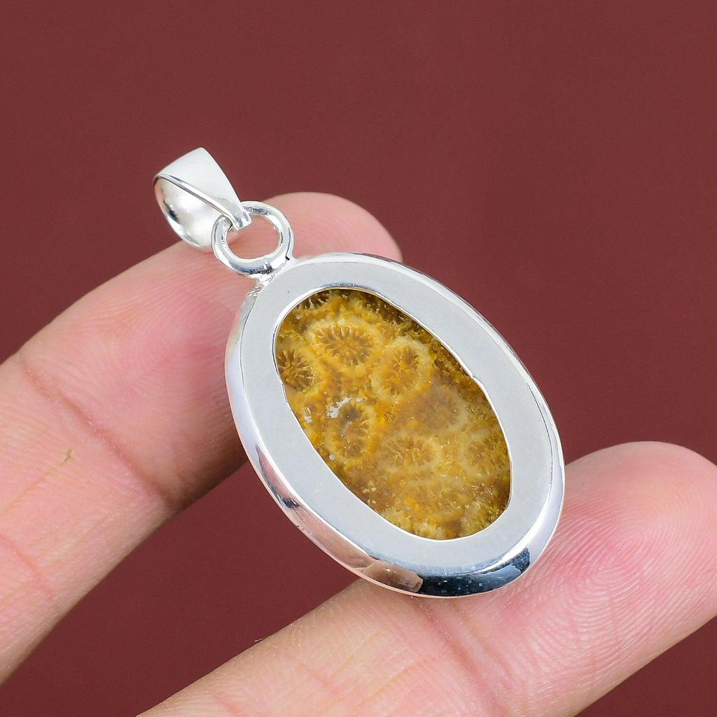 Fossil Coral Pendant Genuine Gemstone Pendant 925 Sterling Silver Pendant Designer Jewelry Handmade Pendant Gifts For Her Brand New Jewelry