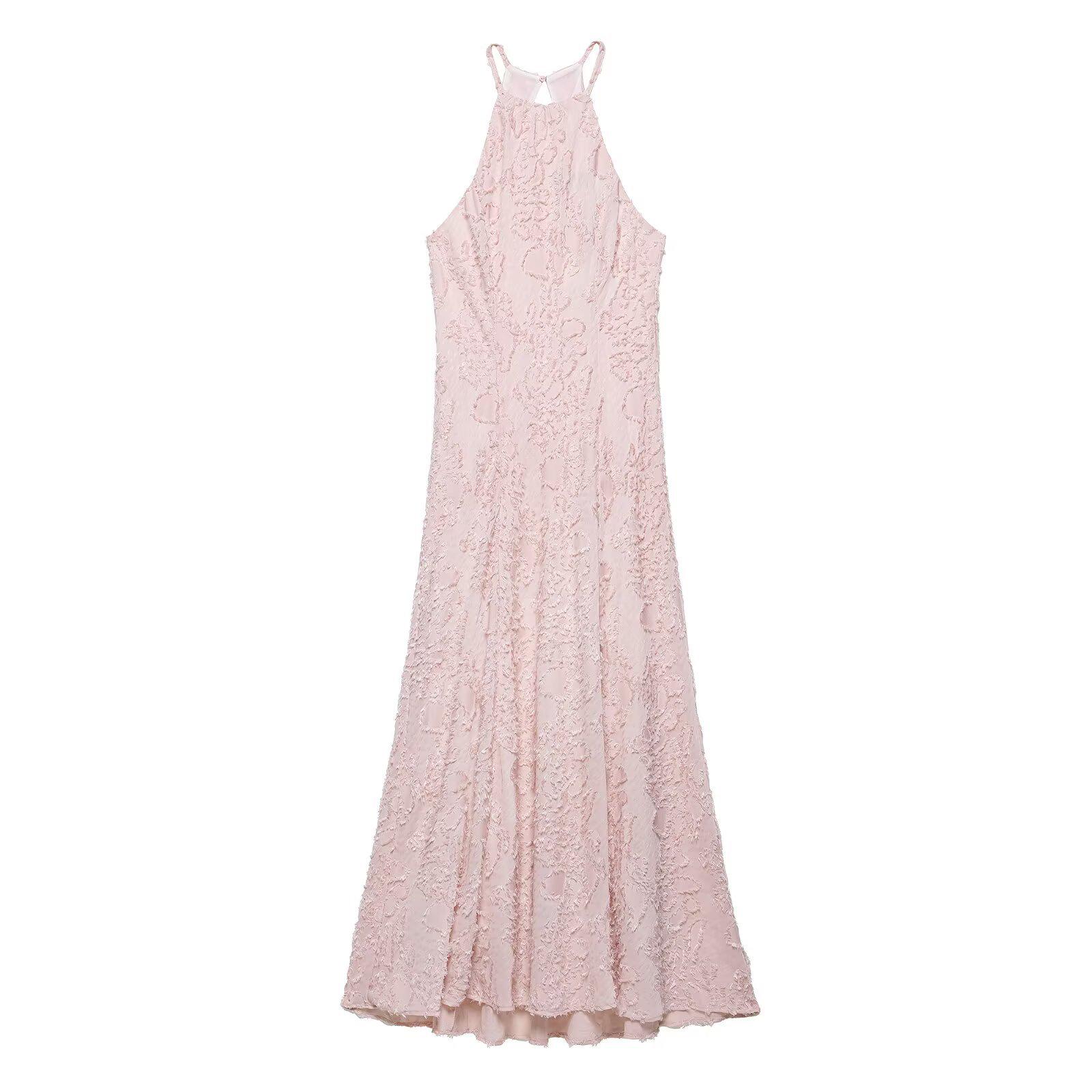 

Women s 2025 Summer Jacquard Halter Midi Dress S