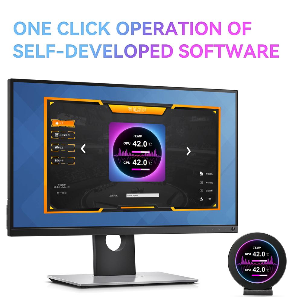 Portable 2.1in IPS Water-Cooled Secondary Screen Comapct Round LCD Display Computers Host CPU GPU