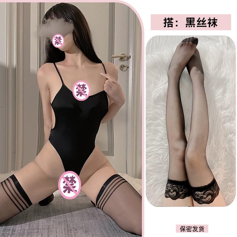 Sexy Underwear Dead Reservoir Suspender Onesie Open Crotch Underwear High Fork Restrain Yin Tights Women's Super Tight Transparent Swimsuit