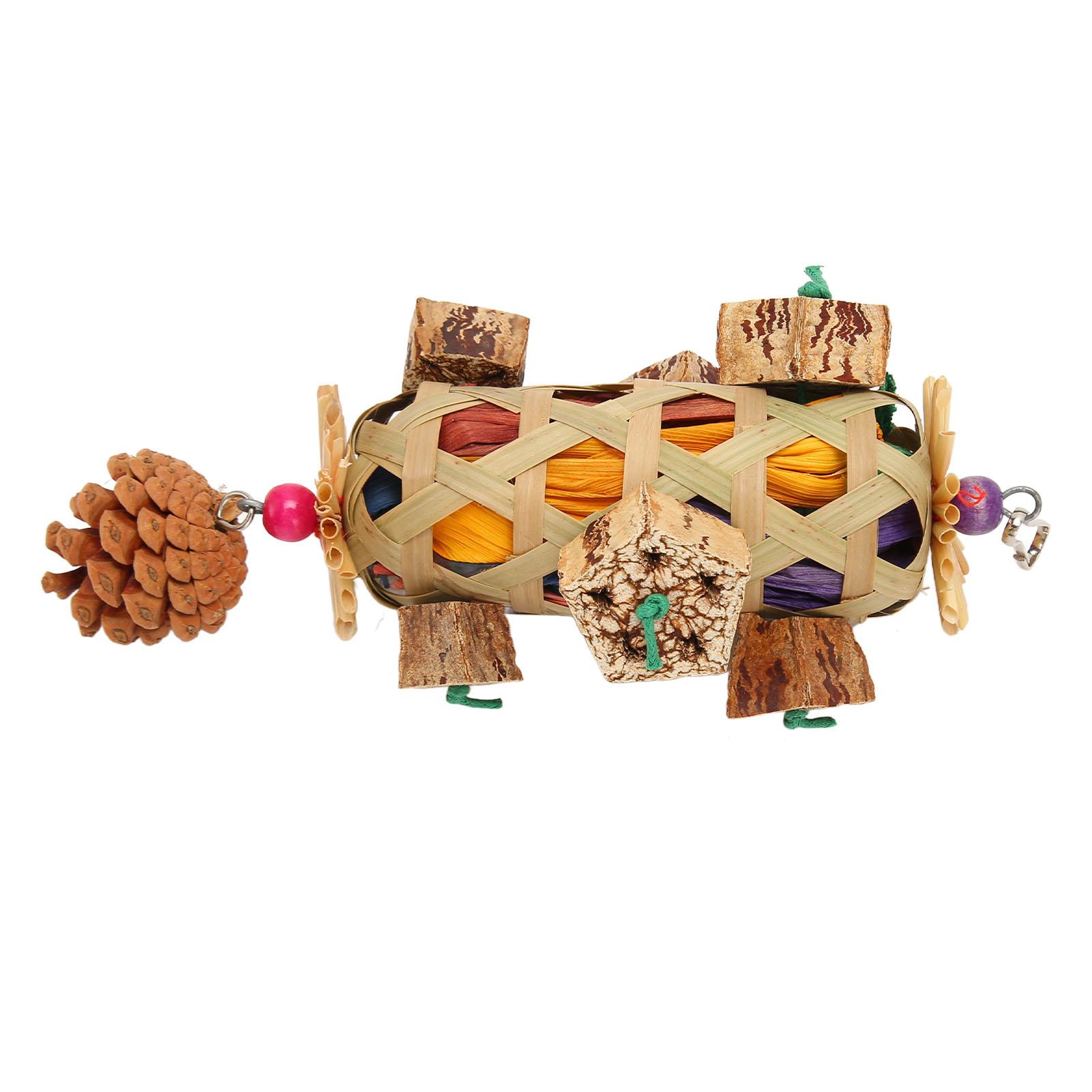 

Parrot Foraging Chew Toys Woven Bamboo Basket Bite Resistant Bird Parrot Chewing Toy with Pinecone for Bird Cage