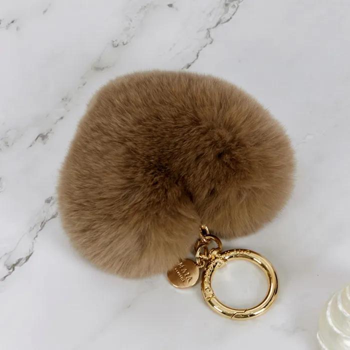 Maia Rabbit Fur Heart Keyring & Charm - Light Brown