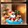 Home Beautification Stickers Christmas Santa Claus Window Clings, Summer Tropical on Pool Float Festive Storefront Glass Decals, Hawaii Beach Holiday